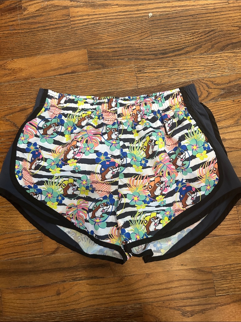 Multicolor Floral Zebra Print Athletic Shorts with Black Trim